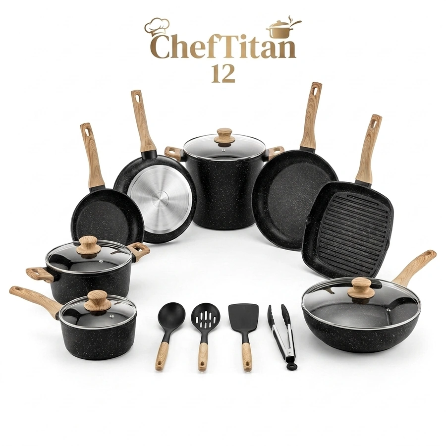 CHEF TITAN 12 set 12 pezzi pentole padelle in titanio
